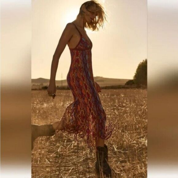 Zara Dresses & Skirts - NWT Zara Fringed Knit Midi Dress Multicolor Size Small Bloggers Fave